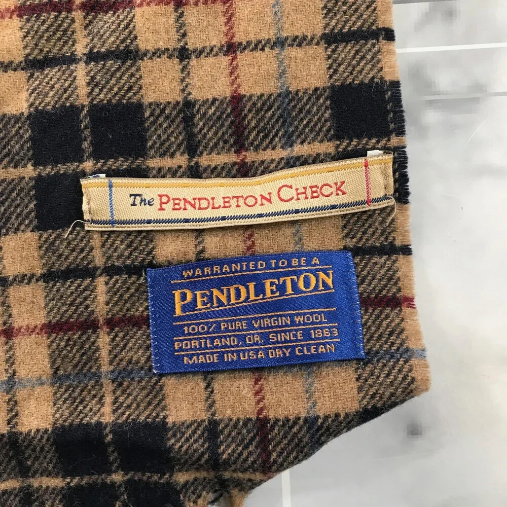 Pendleton Check Scarf Mens One Size Brown Plaid Wool Fringe Winter USA